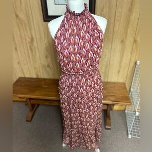 Taylor Mock Neck Red & Purple Ikat Halter Maxi Dress Size 10